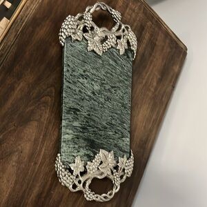 Godinger Grape Design Marble Tray with Silver Plated Handles